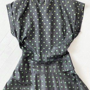 1940s Black Taffeta Polka Dot Dress image 2