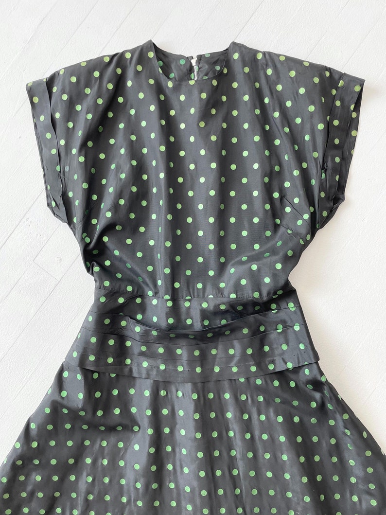 1940s Black Taffeta Polka Dot Dress image 2