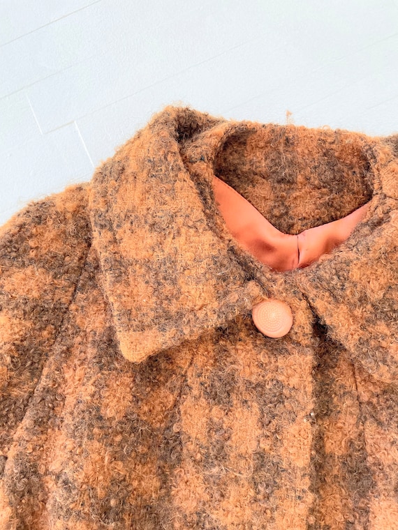 1960s Brown Check Bouclé Wool Coat - image 6