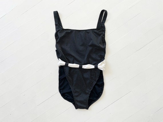 1980s Dotted Black High Cut Swimsuit - Gem