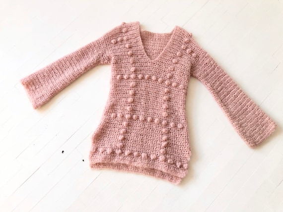 Vintage Dusty Pink Popcorn Knit Sweater - image 1