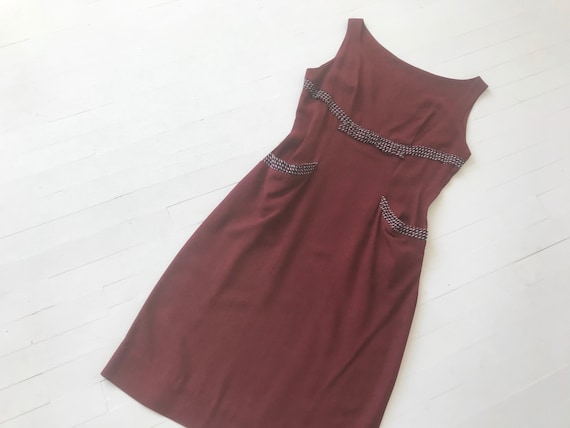 1950s Burgundy Knit Wiggle Dress