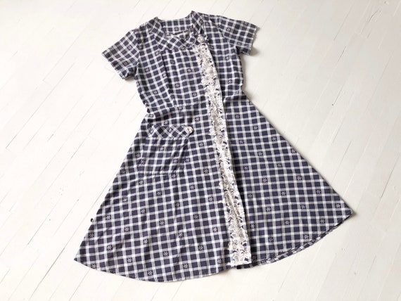 1950s Navy + White Gingham Dress