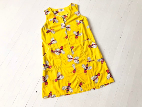 1970s Yellow Bee Print Minidress
