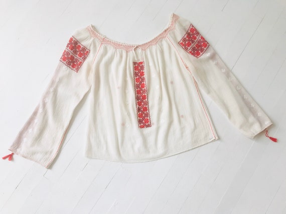 1970s Embroidered Cotton Gauze Blouse