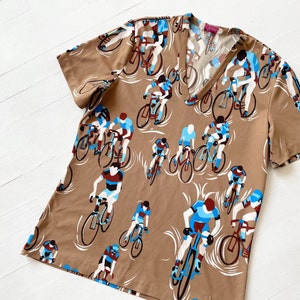 1970s Brown Cyclist Print T-Shirt image 1