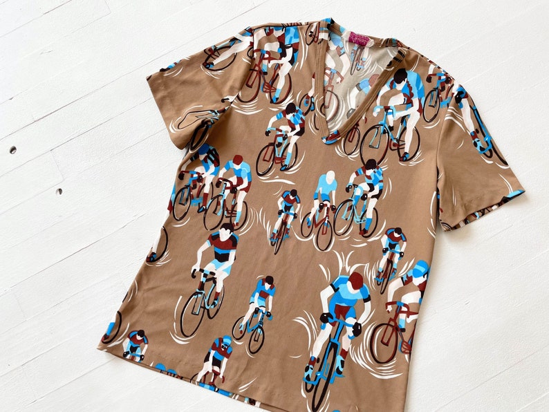 1970s Brown Cyclist Print T-Shirt image 1