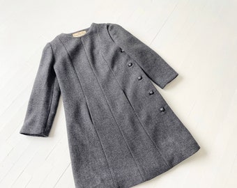 1960s Charcoal Grey Wool Coat with Buttons on Side