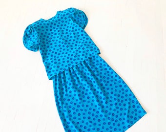 1980s Printed Blue Silk Two Piece Set