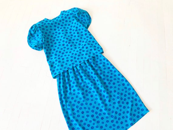 1980s Printed Blue Silk Two Piece Set