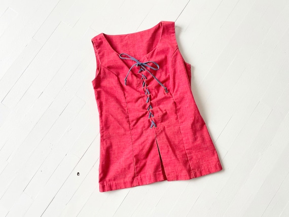 1970s Red Lace-Up Top - image 1