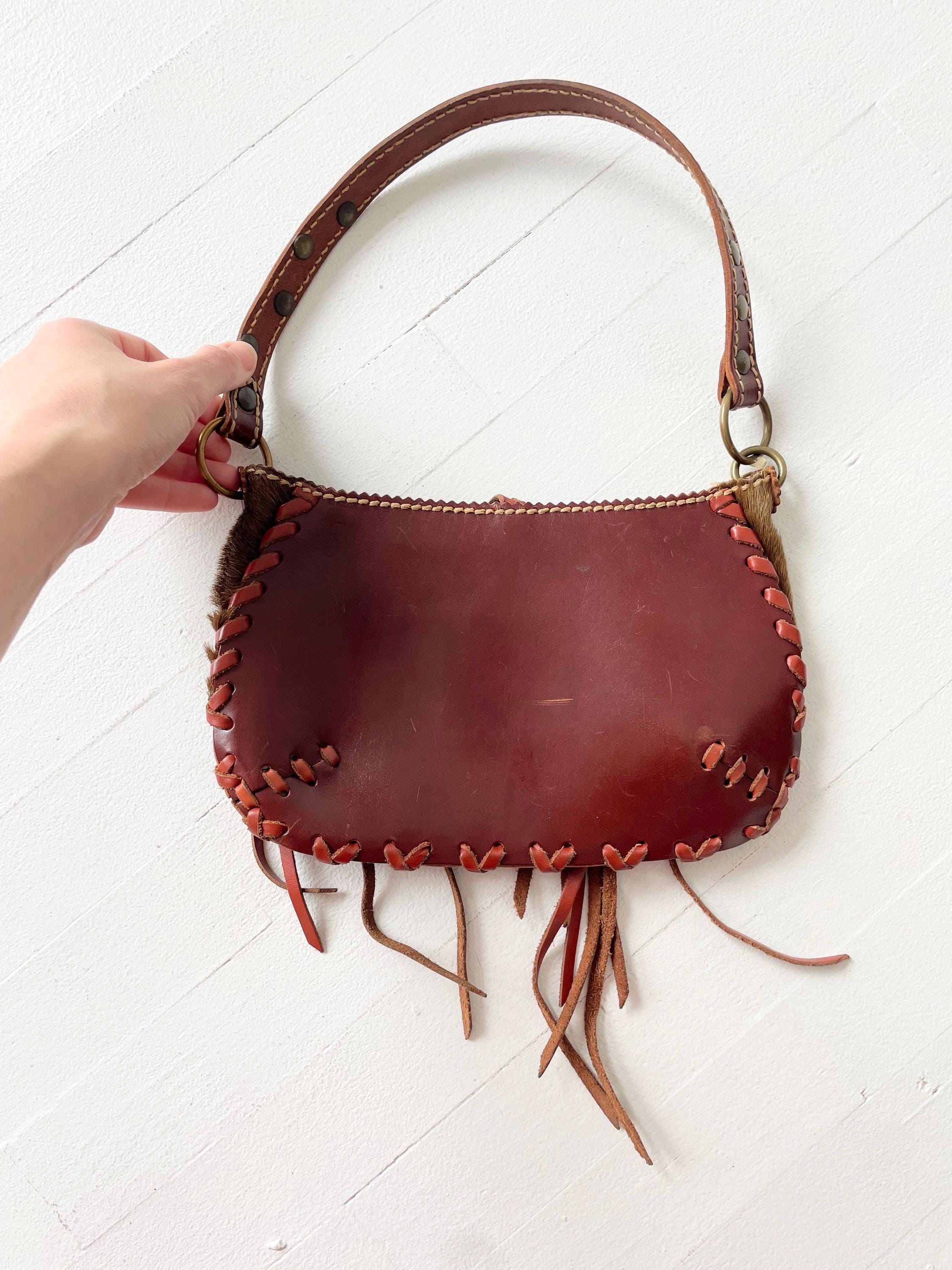 1990s Studded Lace-up Fringe Brown Leather Bag - Etsy
