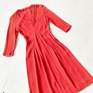 1940s Coral Rayon Crepe Dress