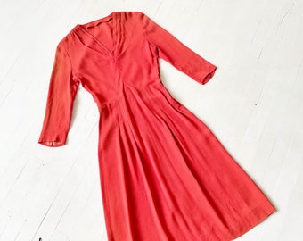 1940s Coral Rayon Crepe Dress