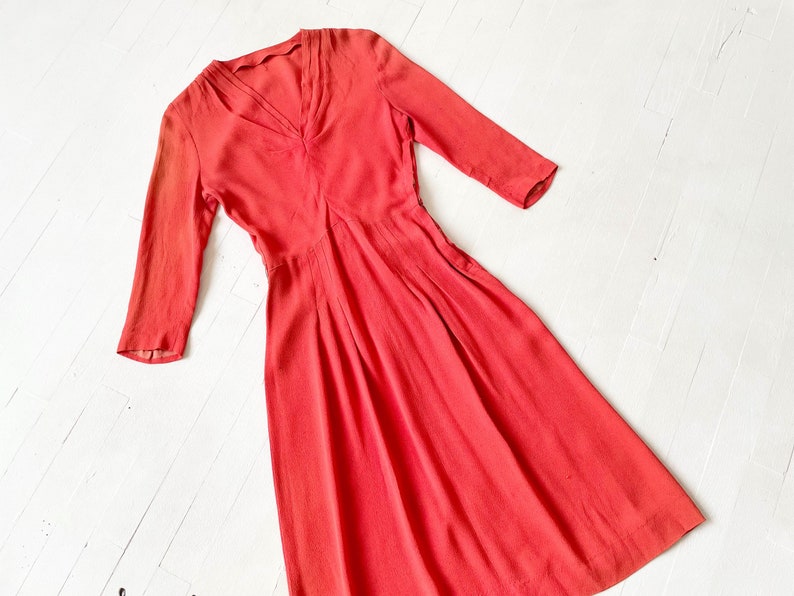 1940s Coral Rayon Crepe Dress image 1