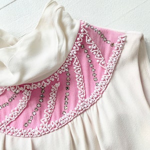 1960s White Pink Dress with Beaded and Rhinestone Collar image 2