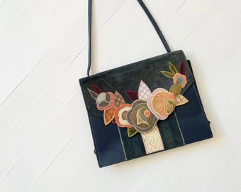 1980s Mixed Media Floral Appliqué Purse