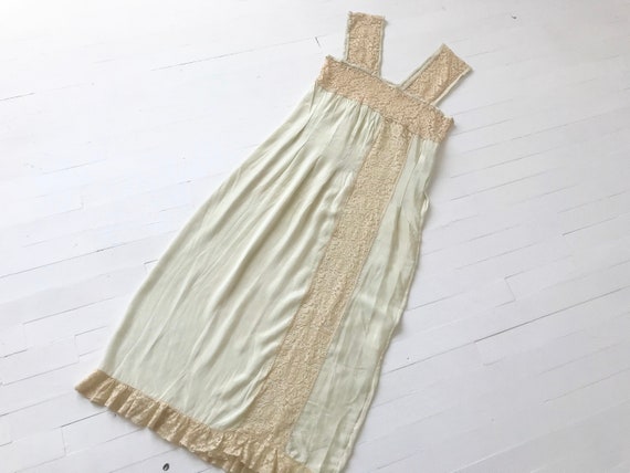 1920s Celery Silk + Lace Slip