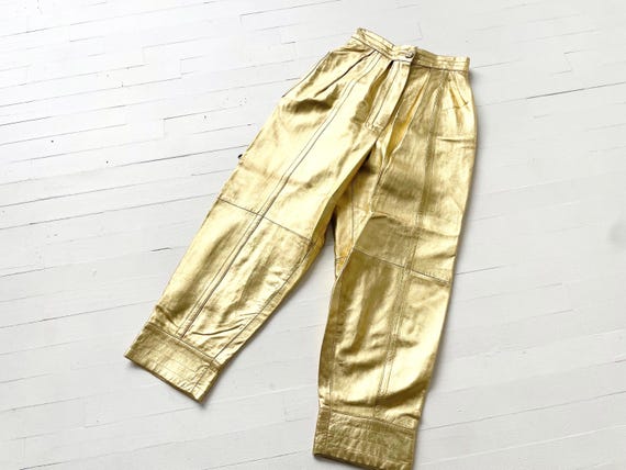 1980s YSL Rive Gauche Gold Leather Pants - image 6