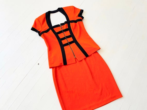 1980s Orange + Black Graphic Two Piece Set - image 1