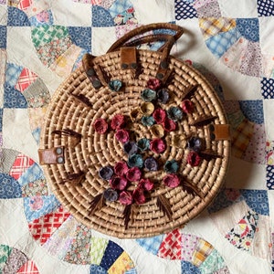Floral Wicker Circle Bag