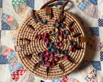 Floral Wicker Circle Bag