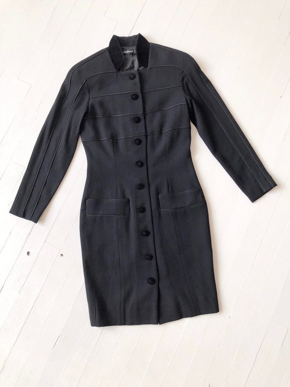 1980s Louis Féraud Black Button Down Dress - image 3