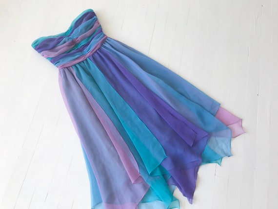 1980s-Does-1950s Pastel Colorblock Chiffon Dress