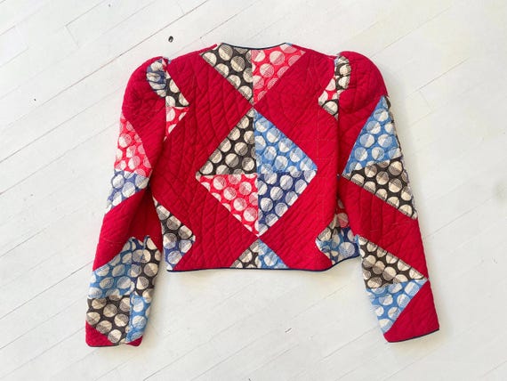 1980s Patchwork Quilted Cropped Jacket – Geometri… - image 5