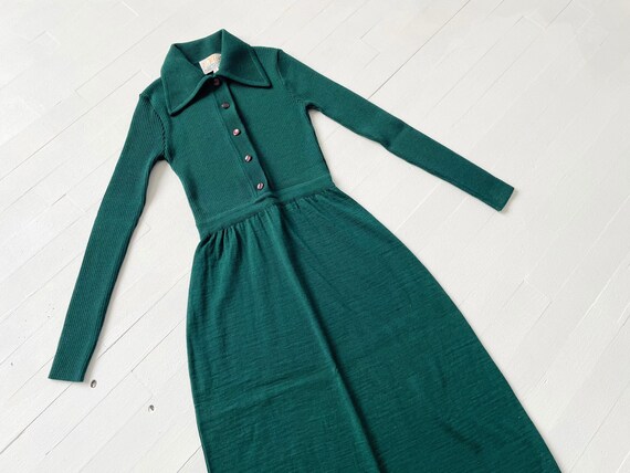 1970s Forest Green Wool Maxi Dress - image 3