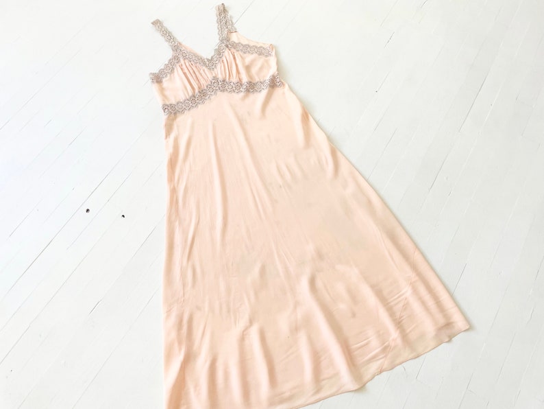 1940s Pink Rayon Slip Dress with Eyelet Trim image 1