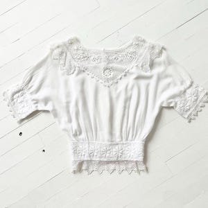 Antique White Cotton Gauze + Crochet Top