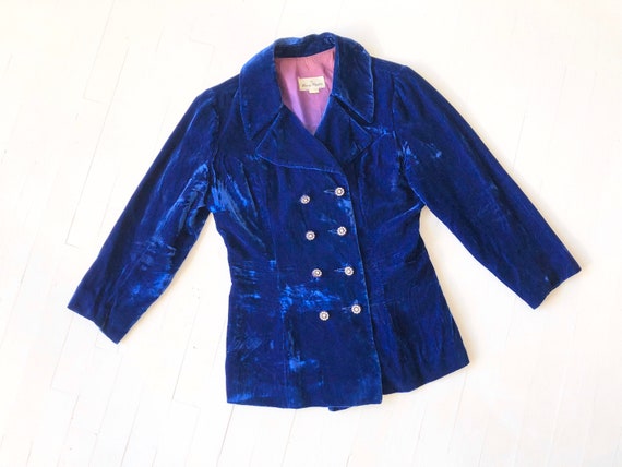 1970s Blue Crushed Velvet Blazer