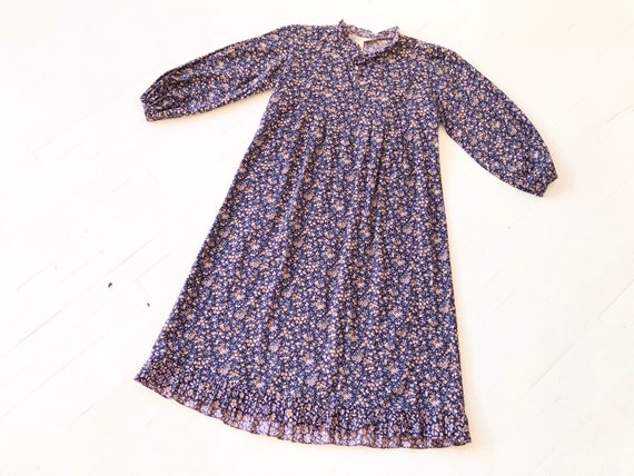 1970s Floral Indigo Dress