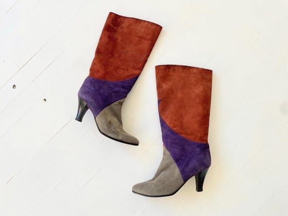 1980s Emanuel Ungaro Colorblock Suede Tall Boots