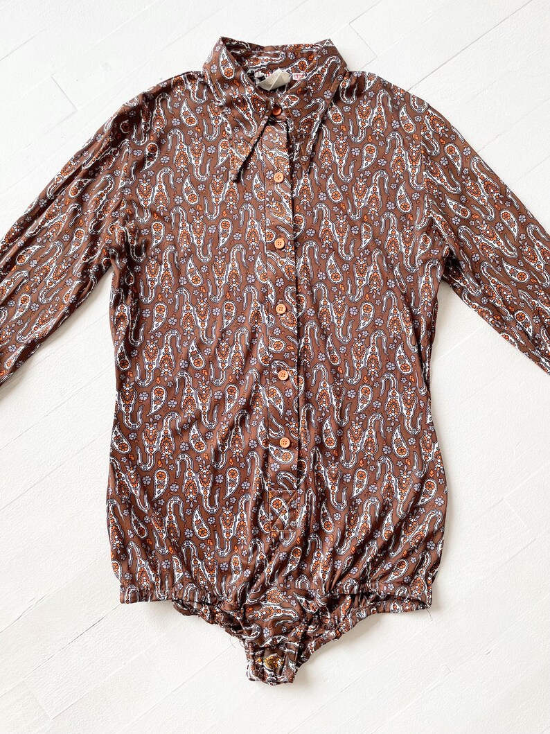 1970s Brown Paisley Print Bodysuit image 3