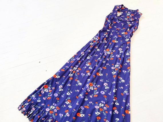 1970s Purple Floral Maxi Dress - image 7