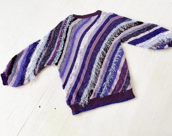 1990s Striped Purple Mixed Media Sweater