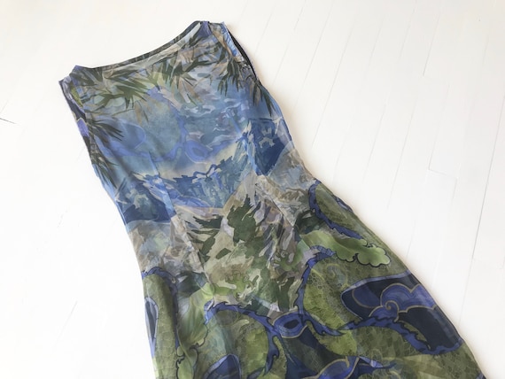 1990s Voyage Silk Dragon Print Dress