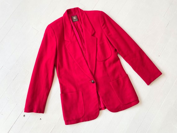 1970s Anne Klein Cherry Red Wool Blazer - image 7