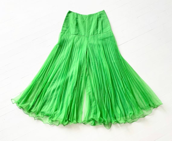 1960s Apple Green Accordion Pleat Wide Leg Pants - image 3