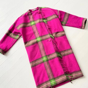 Vintage Pink Green Plaid Wool Coat with Fringe image 8