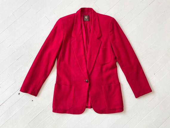 1970s Anne Klein Cherry Red Wool Blazer - image 3