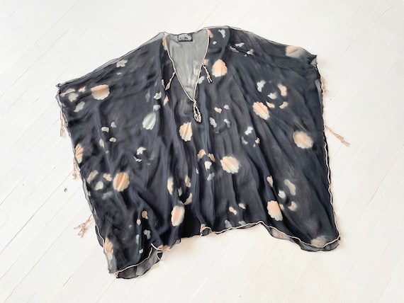 1980s Sheer Printed Chiffon Batwing Sleeve Top - image 1