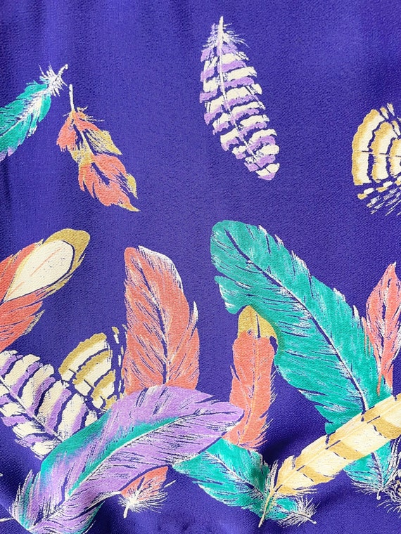 1980s Purple Feather Print Dress - image 4