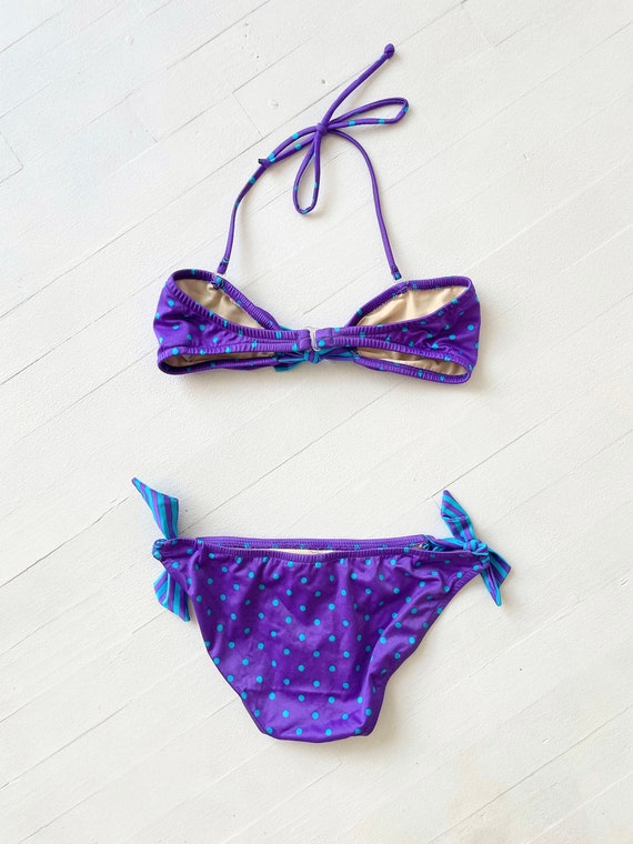 1980s Purple + Blue Dotted and Striped Bikini - image 6