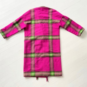 Vintage Pink Green Plaid Wool Coat with Fringe image 5