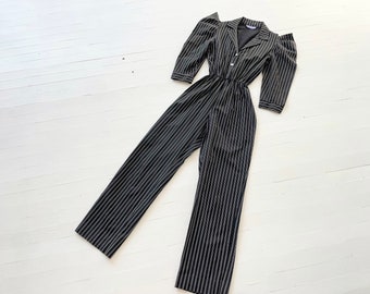 1980s Pinstripe Puff Shoulder Jumpsuit