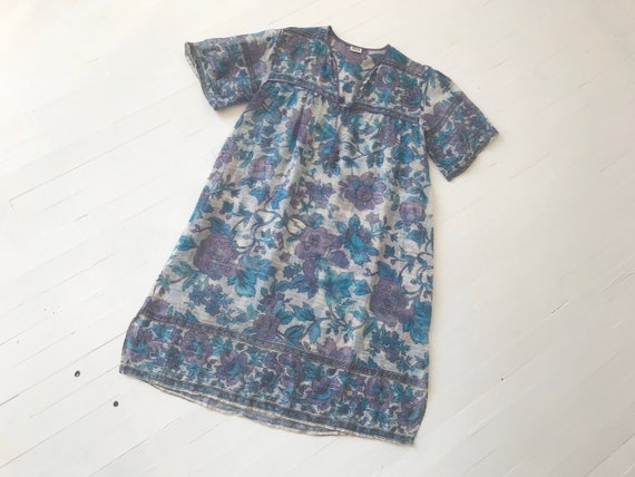 1970s Indian Cotton Gauze Floral Dress