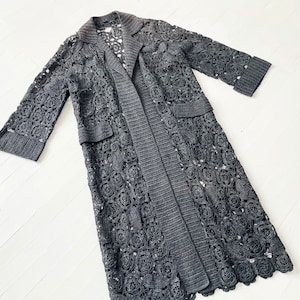 Antique 1910s Black Raffia Crochet Duster Coat
